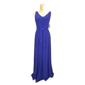Suzi Chin Maxi Dress Size 6 Bluebird Blue Tie Front Jersey Gown Formal New NWT